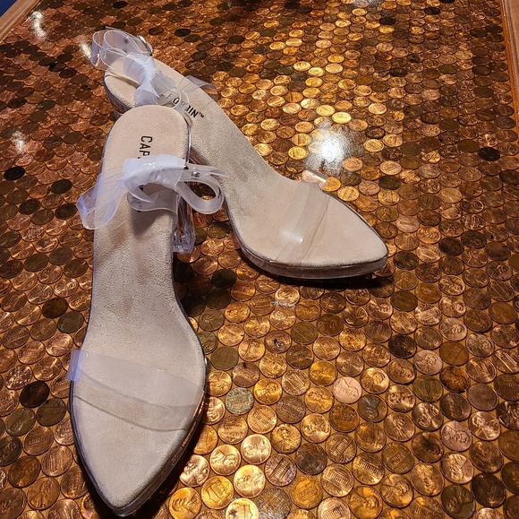 RIESLING TRANSPARENT CHUNKY BLOCK HIGH HEEL ANKLE - Picture 2 of 5